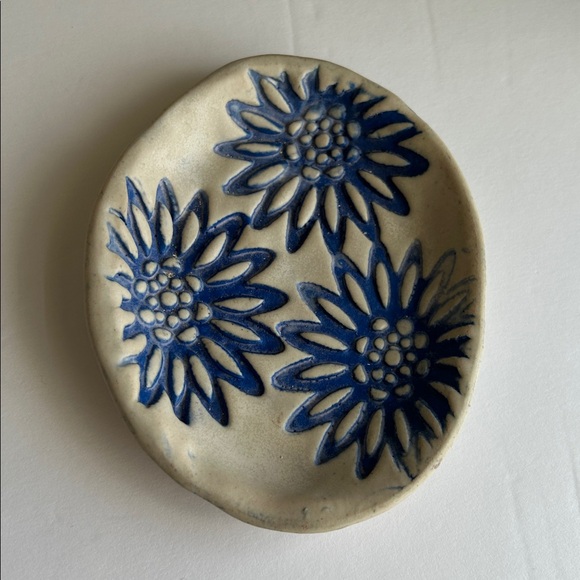 Handcrafted Other - NEW Handmade Pottery Trinket Dish with Textured Floral Design
